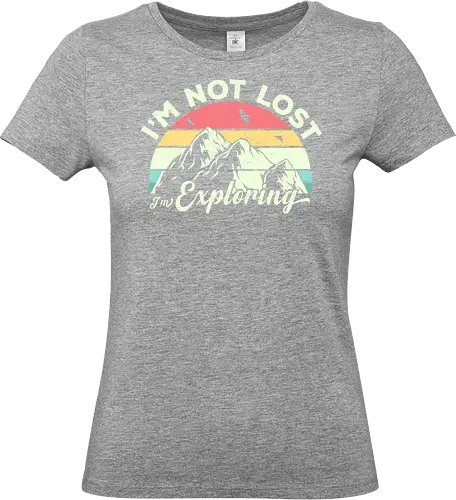 I'm not lost, I'm exploring. - mountain, exploring, adventure, retro, sunset, nature, birds, typography, colorful - Standard T-Shirt (Women)