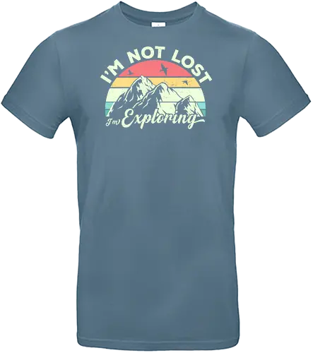 I'm not lost, I'm exploring. - mountain, exploring, adventure, retro, sunset, nature, birds, typography, colorful - Standard T-Shirt