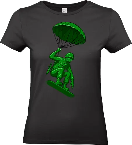 green toy soldier - soldier, toy, parachute, military, green, airborne, plastic, skydiver, figurine, vintage - Standard T-Shirt (Women)