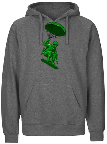 green toy soldier - soldier, toy, parachute, military, green, airborne, plastic, skydiver, figurine, vintage - Fairtrade Hoodie