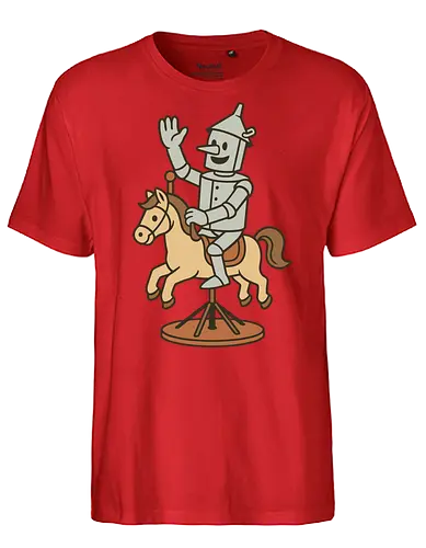 Tin man - tin man, horse, vintage, whimsical, pedestal, waving, playful, character, minimalist - Fairtrade T-Shirt