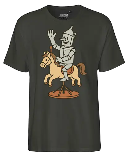 Tin man - tin man, horse, vintage, whimsical, pedestal, waving, playful, character, minimalist - Fairtrade T-Shirt
