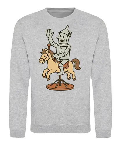 Tin man - tin man, horse, vintage, whimsical, pedestal, waving, playful, character, minimalist - Sweatshirt