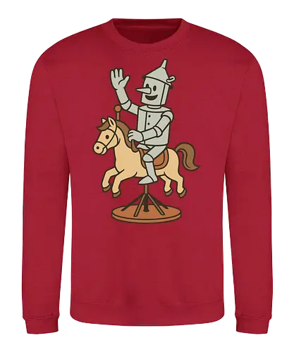Tin man - tin man, horse, vintage, whimsical, pedestal, waving, playful, character, minimalist - Sweatshirt