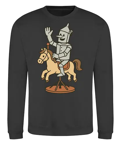 Tin man - tin man, horse, vintage, whimsical, pedestal, waving, playful, character, minimalist - Sweatshirt