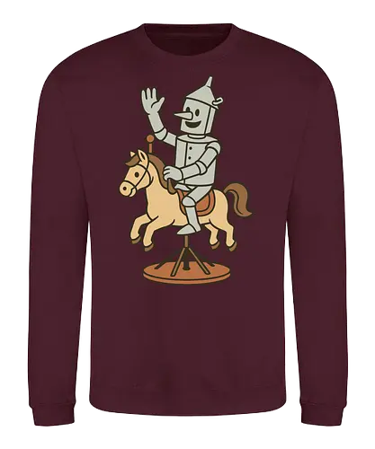 Tin man - tin man, horse, vintage, whimsical, pedestal, waving, playful, character, minimalist - Sweatshirt
