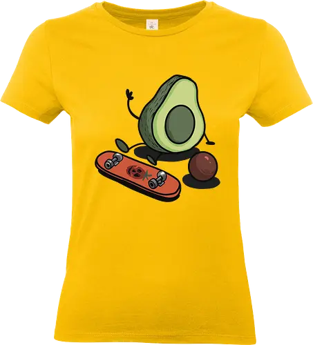 avocado skate - avocado, skateboard, pit, playful, animated, whimsical, vibrant, green, orange, lively - Standard T-Shirt (Women)