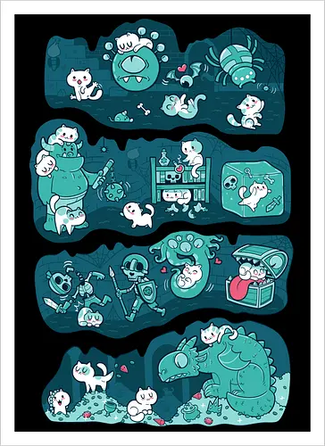 Dungeon Kittens - RPGArt, FantasyIllustration, DungeonCrawl, CuteFantasy, rpg, Pen and Paper, Katzen, fantasy katzen, Pen and paper, RPG, gaming, fantasy, D20, 20 sided dice - Artprint