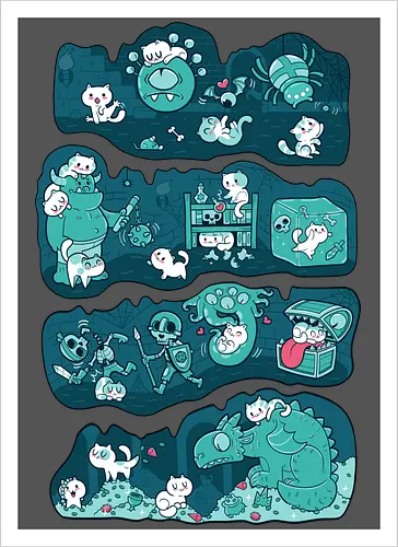 Dungeon Kittens - RPGArt, FantasyIllustration, DungeonCrawl, CuteFantasy, rpg, Pen and Paper, Katzen, fantasy katzen, Pen and paper, RPG, gaming, fantasy, D20, 20 sided dice - Artprint