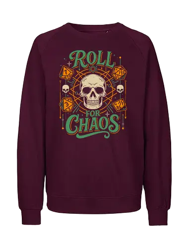 Roll For Chaos - skull, skeleton, d20, dice roll, roleplayer, rpg gamer, Pen and Paper, gothic, dark fantasy, critical hit, horror, vintage, dm, dungeon master - Fairtrade Sweatshirt