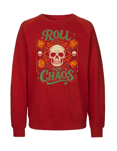 Roll For Chaos - skull, skeleton, d20, dice roll, roleplayer, rpg gamer, Pen and Paper, gothic, dark fantasy, critical hit, horror, vintage, dm, dungeon master - Fairtrade Sweatshirt