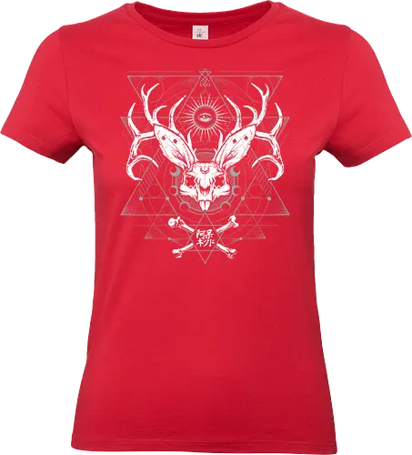 Bunny Deer Skull Geometry - rabbit, skull, bunny, space, galaxy, satanic, goth, japanese metal, kanji, japan, japanese, witch craft, gothic, dark art, death metal, deathcore, metal logo, death metal logo, deathcore font, underground, black work - Standard T-Shirt (Women)