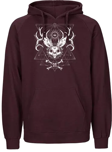 Bunny Deer Skull Geometry - rabbit, skull, bunny, space, galaxy, satanic, goth, japanese metal, kanji, japan, japanese, witch craft, gothic, dark art, death metal, deathcore, metal logo, death metal logo, deathcore font, underground, black work - Fairtrade Hoodie