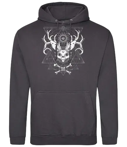 Bunny Deer Skull Geometry - rabbit, skull, bunny, space, galaxy, satanic, goth, japanese metal, kanji, japan, japanese, witch craft, gothic, dark art, death metal, deathcore, metal logo, death metal logo, deathcore font, underground, black work - Standard Hoodie
