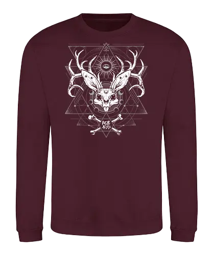 Bunny Deer Skull Geometry - rabbit, skull, bunny, space, galaxy, satanic, goth, japanese metal, kanji, japan, japanese, witch craft, gothic, dark art, death metal, deathcore, metal logo, death metal logo, deathcore font, underground, black work - Sweatshirt