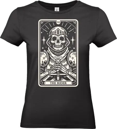 The Rider Tarot Skull - tarot card, tarot, skull, bone, pop culture, horror, horror, halloween, nerd, magic, vintage, retro, mystical, black magic, magic - Standard T-Shirt (Women)