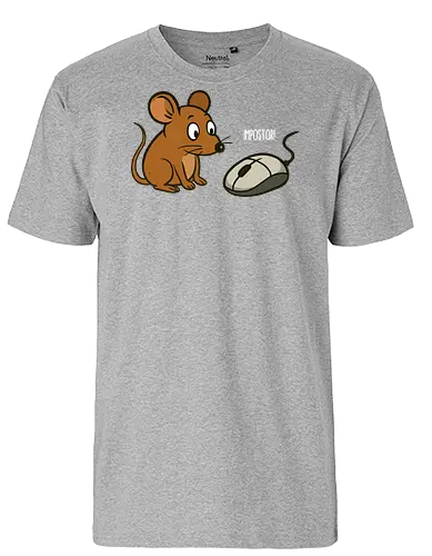  cartoon mouse - cartoon, mouse, computer mouse, humor, impostor, dark brown, whimsical, interaction, playful, digital art - Fairtrade T-Shirt