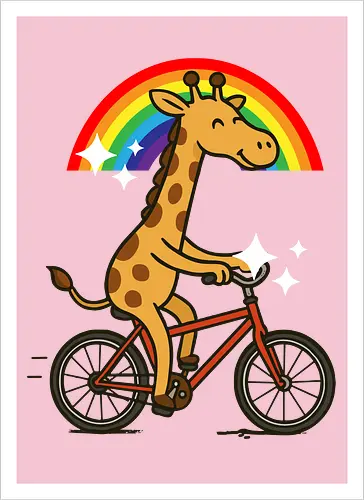  cheerful giraffe rides a bicycle