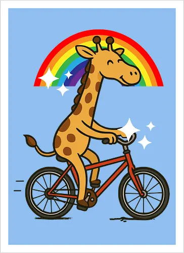  cheerful giraffe rides a bicycle