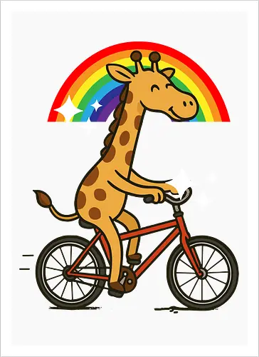  cheerful giraffe rides a bicycle