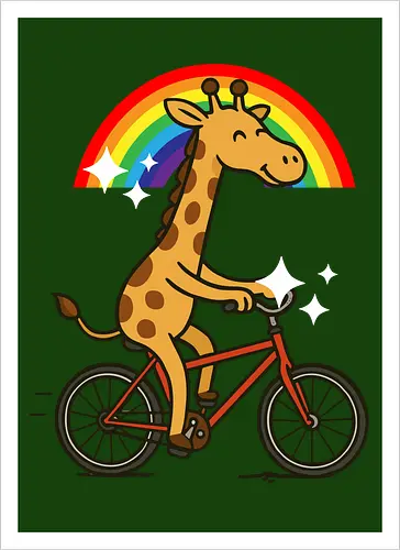  cheerful giraffe rides a bicycle