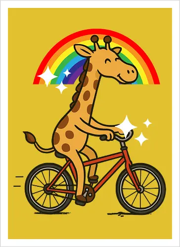  cheerful giraffe rides a bicycle