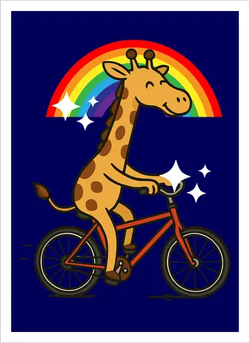  cheerful giraffe rides a bicycle