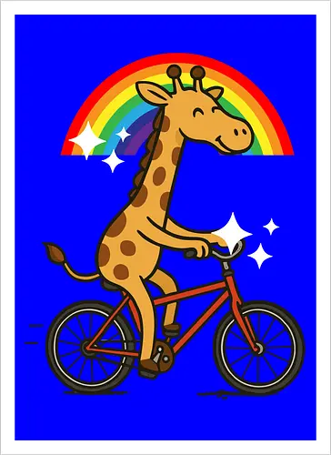  cheerful giraffe rides a bicycle