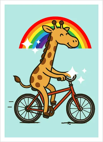  cheerful giraffe rides a bicycle