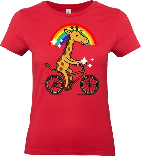  cheerful giraffe rides a bicycle - animal, cycling, giraffe, bicycle, rainbow, whimsical, playful, colorful, sparkles, cartoon - Standard T-Shirt (Women)