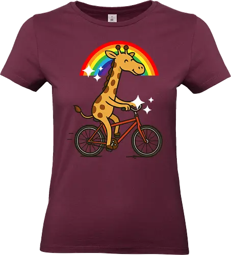  cheerful giraffe rides a bicycle - animal, cycling, giraffe, bicycle, rainbow, whimsical, playful, colorful, sparkles, cartoon - Standard T-Shirt (Women)