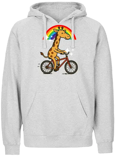  cheerful giraffe rides a bicycle - animal, cycling, giraffe, bicycle, rainbow, whimsical, playful, colorful, sparkles, cartoon - Fairtrade Hoodie