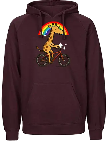  cheerful giraffe rides a bicycle - animal, cycling, giraffe, bicycle, rainbow, whimsical, playful, colorful, sparkles, cartoon - Fairtrade Hoodie