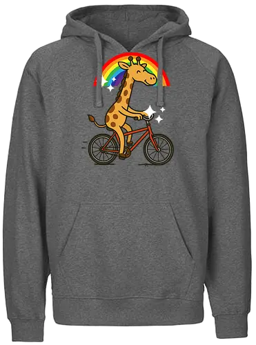  cheerful giraffe rides a bicycle - animal, cycling, giraffe, bicycle, rainbow, whimsical, playful, colorful, sparkles, cartoon - Fairtrade Hoodie