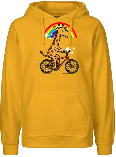  cheerful giraffe rides a bicycle - animal, cycling, giraffe, bicycle, rainbow, whimsical, playful, colorful, sparkles, cartoon - Fairtrade Hoodie