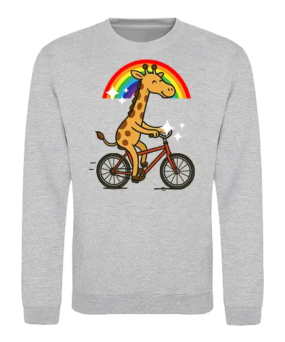  cheerful giraffe rides a bicycle - animal, cycling, giraffe, bicycle, rainbow, whimsical, playful, colorful, sparkles, cartoon - Sweatshirt