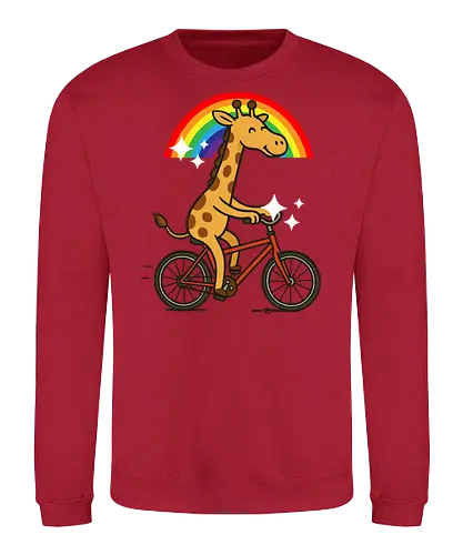  cheerful giraffe rides a bicycle - animal, cycling, giraffe, bicycle, rainbow, whimsical, playful, colorful, sparkles, cartoon - Sweatshirt