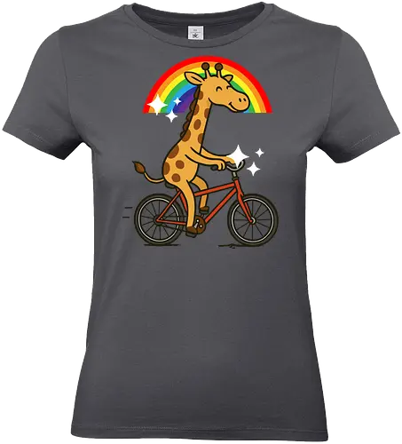  cheerful giraffe rides a bicycle - animal, cycling, giraffe, bicycle, rainbow, whimsical, playful, colorful, sparkles, cartoon - Standard T-Shirt (Women)