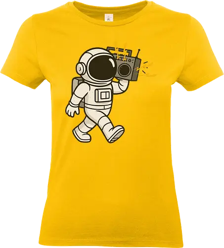 Astronaut with stereo - astronaut, boombox, music, space, walking, retro, cartoon, fun, gray, character - Standard T-Shirt (Women)