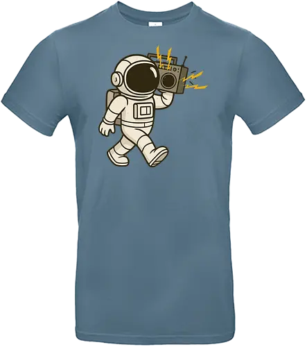 Astronaut with stereo - astronaut, boombox, music, space, walking, retro, cartoon, fun, gray, character - Standard T-Shirt