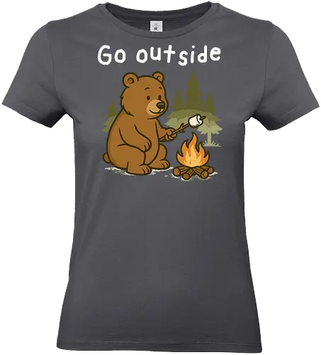 Go outside - bear, campfire, marshmallow, outdoors, pine trees, camping, nature, adventure, wilderness, text - Standard T-Shirt (Women)