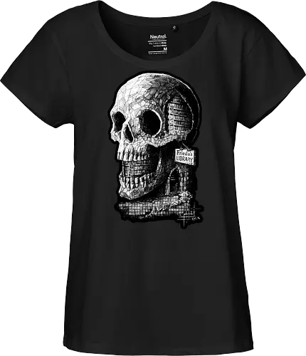 Frieda's Library - Bücher, Lesen, Schädel, Totenkopf, Kplx, Frieda, Zeichnungen - Fairtrade Girl Shirt