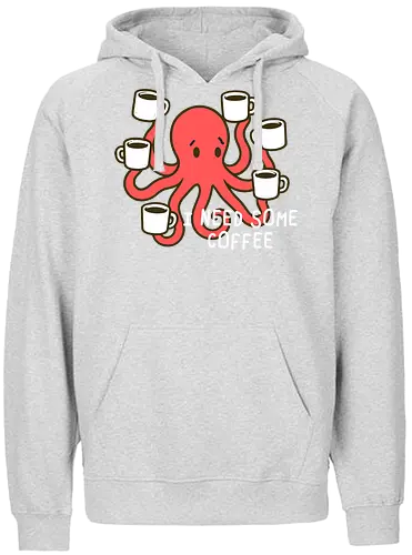 I need some coffee - octopus, coffee, cups, humor, sleepiness, caffeine, cute, cartoon, mugs, tired - Fairtrade Hoodie