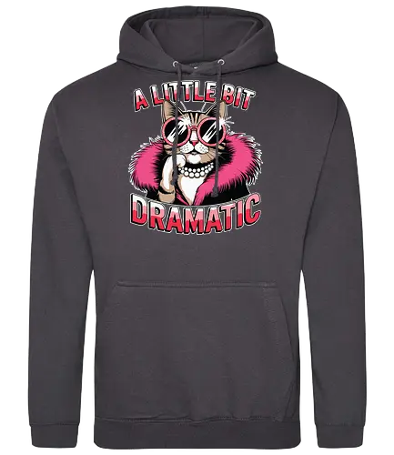 A Little Bit Dramatic - cat, fashion, sunglasses, pink, fur coat, pearls, humor, text, dramatic, accessory - Standard Hoodie