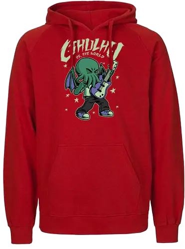 Cthulhu Guitar Comic - cthulhu, monster, god, lovecraft, hp lovecraft, lovecraftian, spooky, creepy, cute, horror, guitar, comics, horror - Fairtrade Hoodie