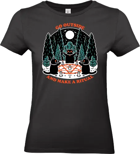 Forest Cat Cult - Forest, black cat, Cat, Cult, Dark Magic, magical, magic, Ritual, Funny, pentagram, pet, witchcraft, occultism, occult - Standard T-Shirt (Women)