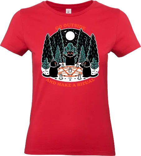 Forest Cat Cult - Forest, black cat, Cat, Cult, Dark Magic, magical, magic, Ritual, Funny, pentagram, pet, witchcraft, occultism, occult - Standard T-Shirt (Women)
