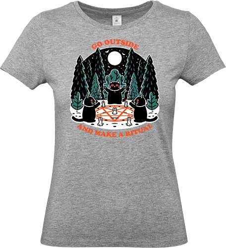 Forest Cat Cult - Forest, black cat, Cat, Cult, Dark Magic, magical, magic, Ritual, Funny, pentagram, pet, witchcraft, occultism, occult - Standard T-Shirt (Women)