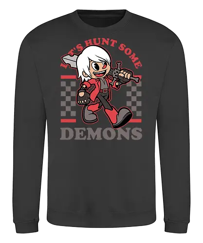 Game Mascot Devil Hunter - Video Games, Video Game, Game, Games, Gamer, Mascot, Retro, Vintage, Retro Vintage, Retro Gamer, Retro Cartoon, Demon, Devil, Hunter, Fantasy, Adventure, Hack And Slash, Classic, Dante - Sweatshirt