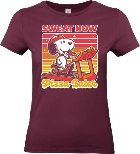 Beagle Dog Pizza Exercise  - exercise, pizza, fast food, vintage, retro, comic, comics, movie, animation, walking, running, treadmill - Standard T-Shirt (Women)